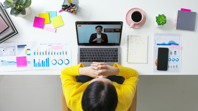 woman learning from website